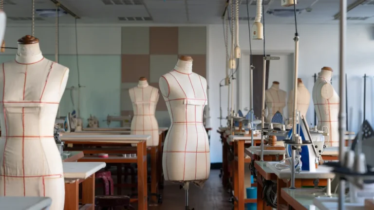Un atelier de couture moderne avec plusieurs bustes de stylisme au lycée Lesven à Brest.
