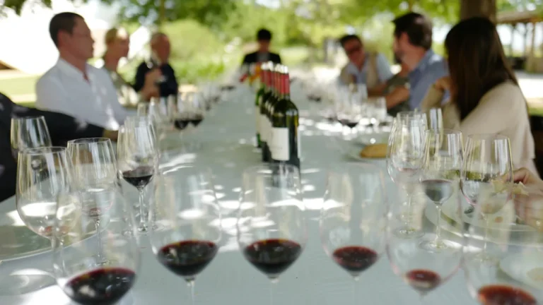Un groupe de personnes partage un moment convivial autour de verres de vin à Bordeaux.